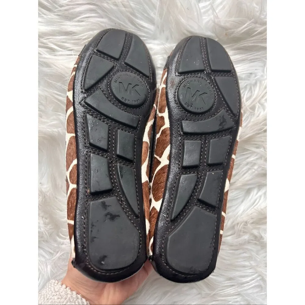 Michael Kors Brown Leopard Print Calf Hair Flat Ballet Shoe Sz 6M Logo